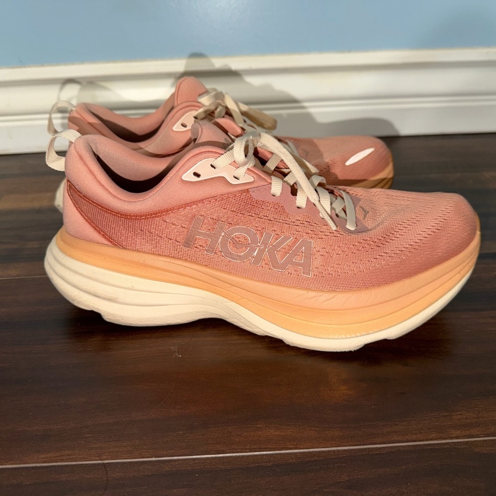 Hoka Coral Pink and Cream Women's Running Shoes